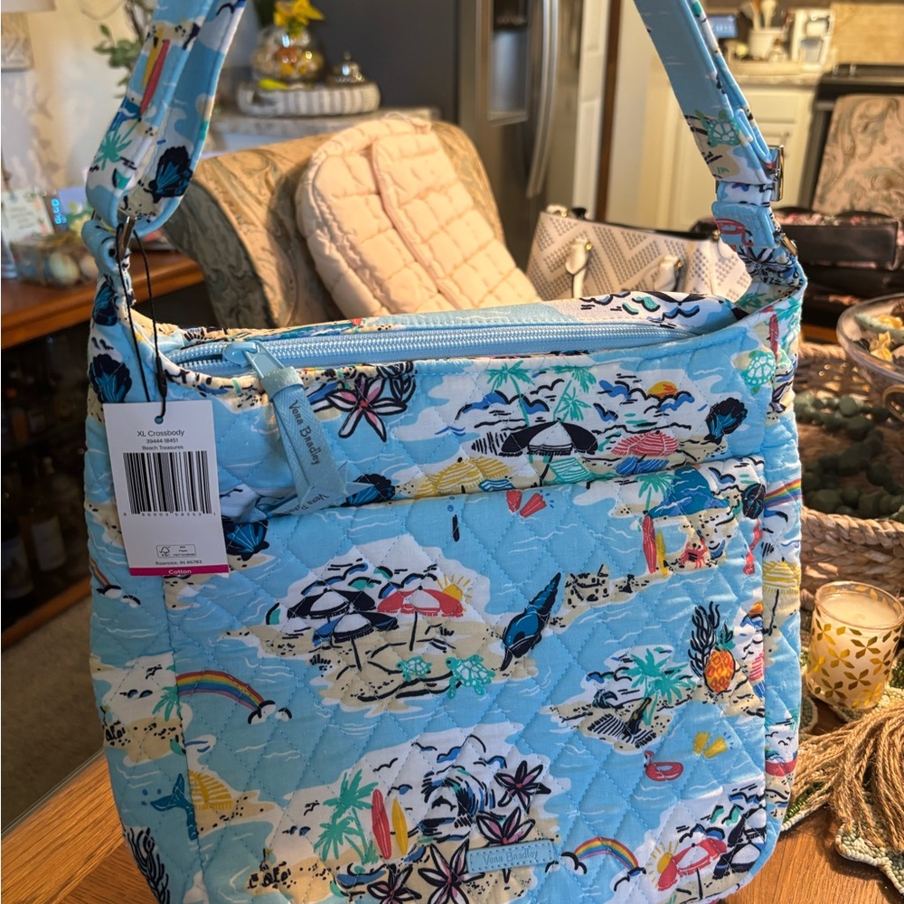 Brand new- Vera Bradley Light Blue Quilted Crossbody Tote - Beach Print